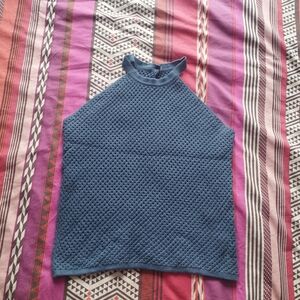 DKNY Textured Blue Tank Top